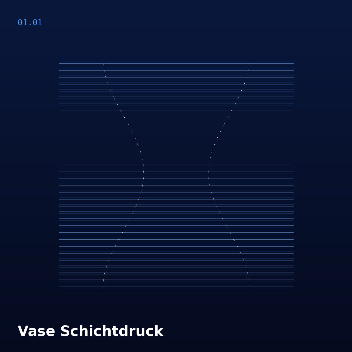 Vase mit erkennbarer Schichtstruktur, hergestellt im FDM-Druckverfahren
